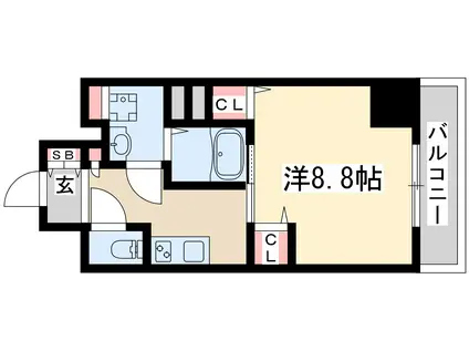 トパーズ江坂(1K/9階)の間取り写真