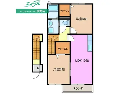 ARDENB棟(2LDK/2階)の間取り写真