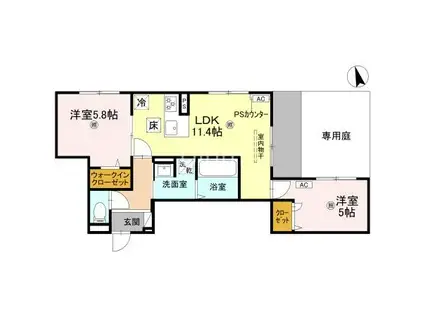 D-ROOM伏見駅前(2LDK/1階)の間取り写真