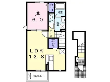コ一ポM B棟(1LDK/2階)の間取り写真