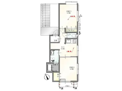 コーポ芝原(2DK/2階)の間取り写真