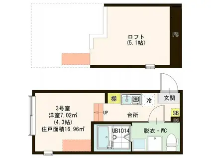 ハーモニーテラス南花畑II(ワンルーム/1階)の間取り写真