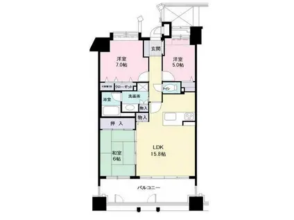 エイルマンション大分駅前ロゼア(3LDK/12階)の間取り写真