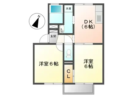 ドリームコート B棟(2DK/1階)の間取り写真
