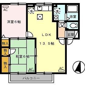 アムールA棟(2LDK/1階)の間取り写真