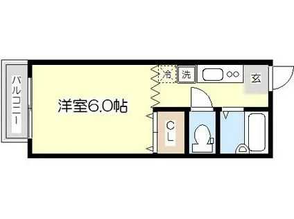 メゾンクレールB棟(ワンルーム/2階)の間取り写真