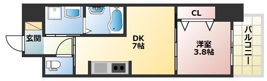ブランシエスタ明石(1DK/4階)の間取り写真