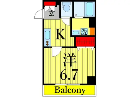 ニューフォーユータナキ(1K/4階)の間取り写真