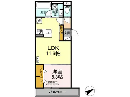 トリシア大慈寺町 B(1LDK/3階)の間取り写真