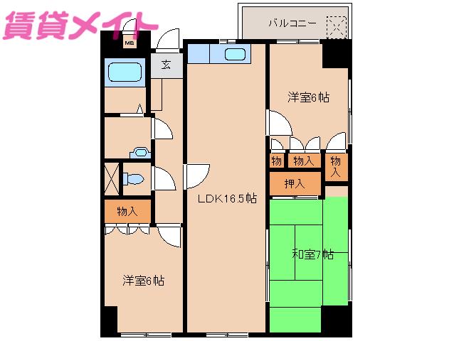 ベーシック中日(3LDK/6階)の間取り写真