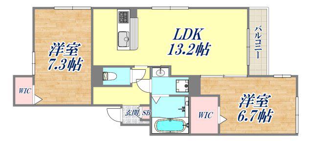 CERNE西宮(2LDK/1階)の間取り写真
