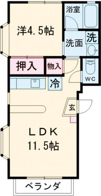 富士宮ハイツ B棟(1LDK/1階)の間取り写真