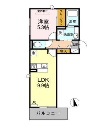 D-ROOM南庄 弐番館(1LDK/3階)の間取り写真