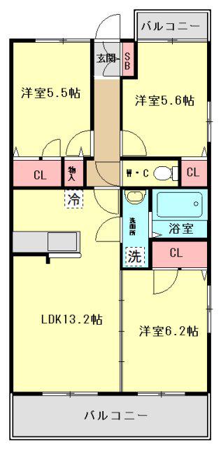 グラントミナミ(3LDK/1階)の間取り写真