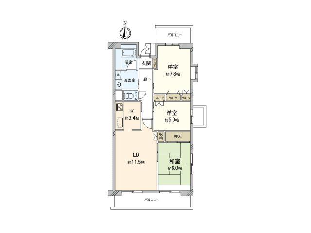 グレース北屋敷(3LDK/2階)の間取り写真