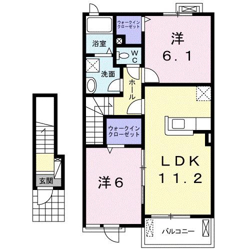 ラ・ヴィータ壱番館(2LDK/2階)の間取り写真