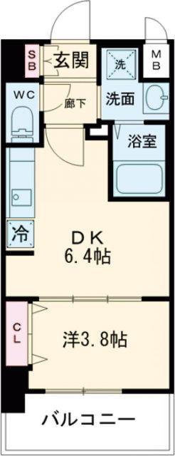 プレサンス神戸水木通ルミエス(1DK/4階)の間取り写真