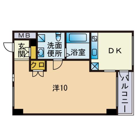 KDXレジデンス西新(1DK/3階)の間取り写真
