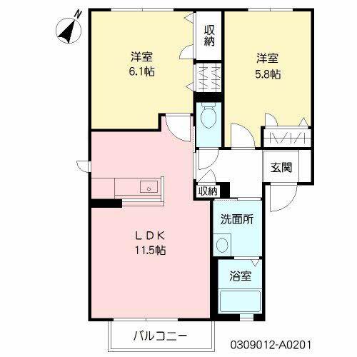 シャーメゾンハックベリー A棟(2LDK/2階)の間取り写真
