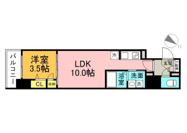 S-RESIDENCE東千田公園ALESIA(1LDK/10階)の間取り写真