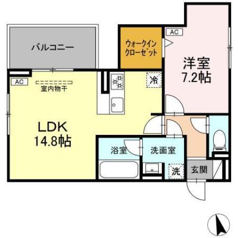 セレスティア長良 ウエスト(1LDK/2階)の間取り写真