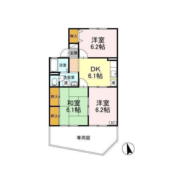 ルミエール楡木 A棟(3DK/1階)の間取り写真
