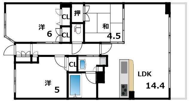 ワコーレ武庫之荘本町(3LDK/3階)の間取り写真