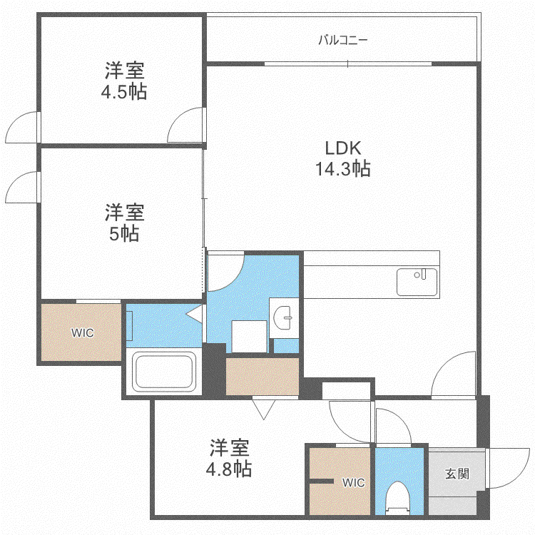 サンスクリットレジデンス 北大前(3LDK/5階)の間取り写真