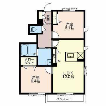 シャンテ ミツムロ(2LDK/1階)の間取り写真