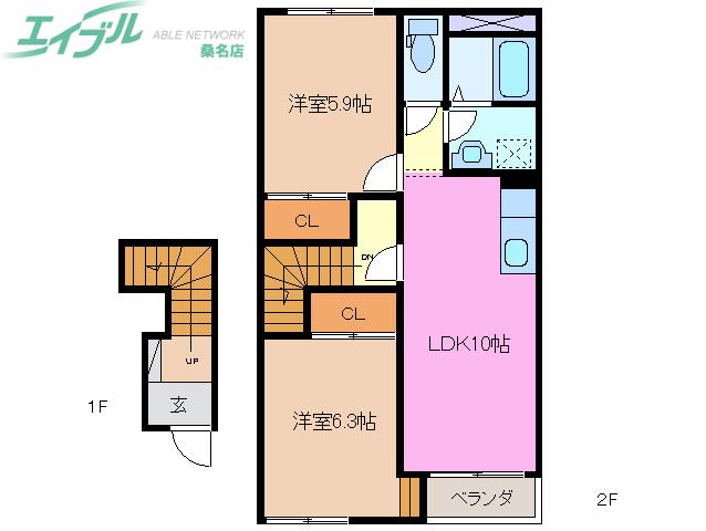 フォレストヴィラ I(2LDK/2階)の間取り写真