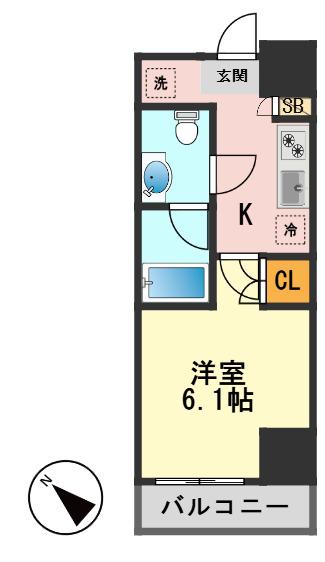 メインステージ新小岩(1K/6階)の間取り写真