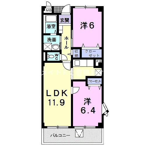 グラディオ 牛川(2LDK/3階)の間取り写真