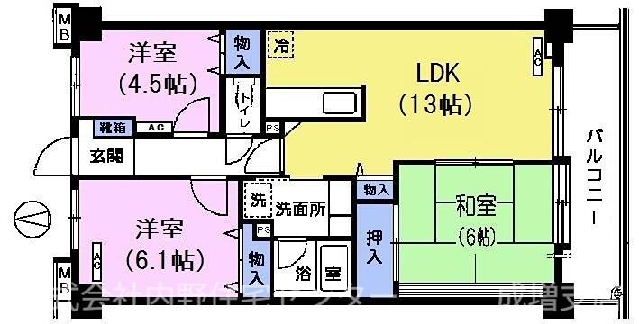 エクセル蓮根(3LDK/3階)の間取り写真