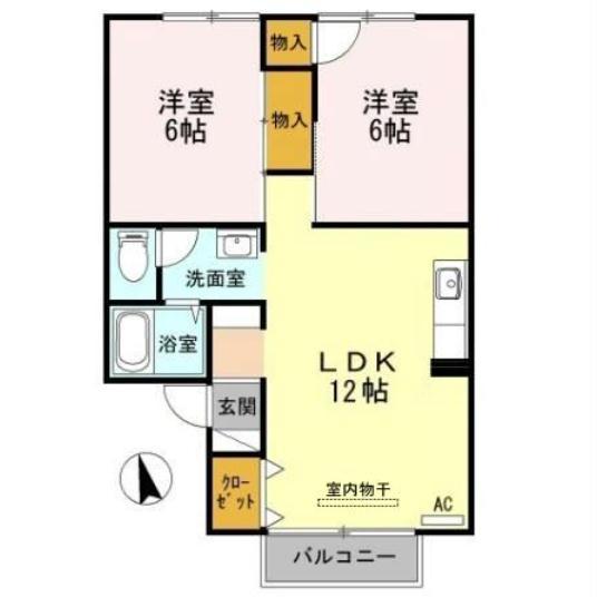 グリューネハイツ B(2LDK/2階)の間取り写真