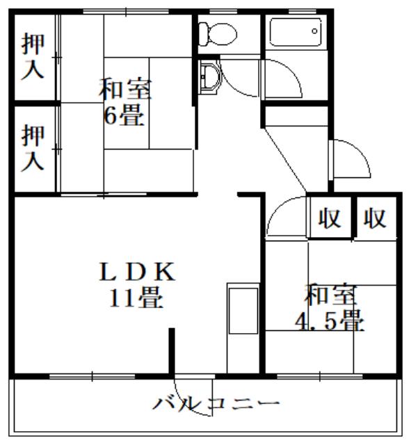 山田ビル(2LDK/2階)の間取り写真