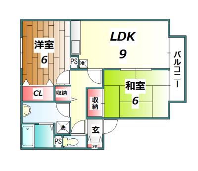 サニーハイツ・ジュン A棟(2LDK/1階)の間取り写真