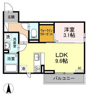 JR東海道本線 鴨宮駅 徒歩4分 3階建 築10年(1LDK/3階)の間取り写真