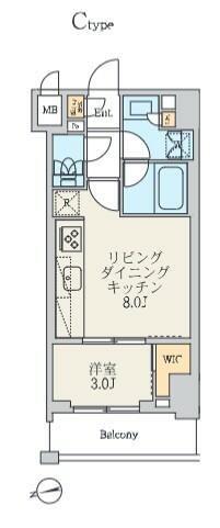 クレストコート北千住レジデンス(1LDK/6階)の間取り写真