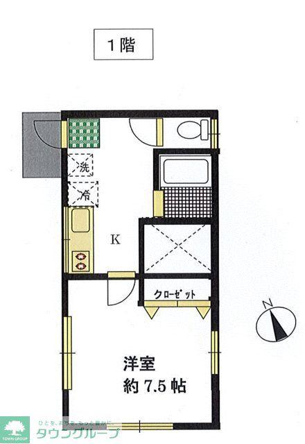 喜多見テラス(1K/1階)の間取り写真