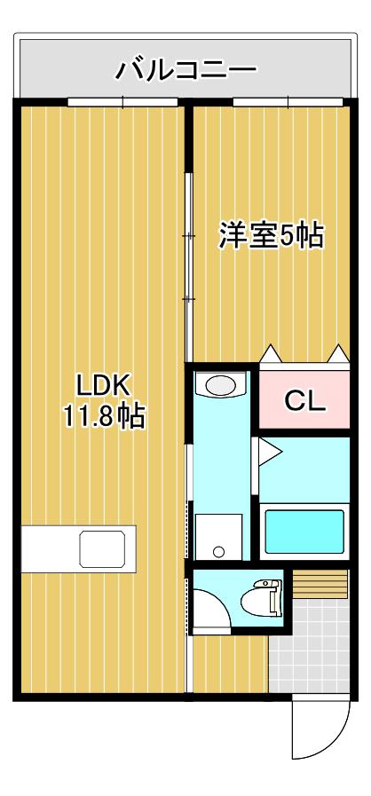 ピーススクエア小松島(1LDK/3階)の間取り写真