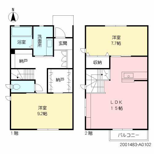 ヴィルヌーブ諏訪野A棟(2LDK/1階)の間取り写真