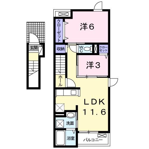 TERRACE HOUSE薫(2LDK/2階)の間取り写真