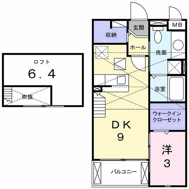 プラシード(1DK/2階)の間取り写真