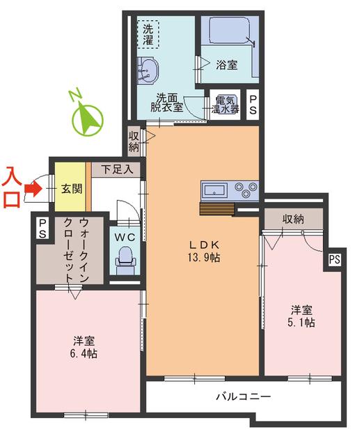 ザ レジデンス 研磨(2LDK/1階)の間取り写真