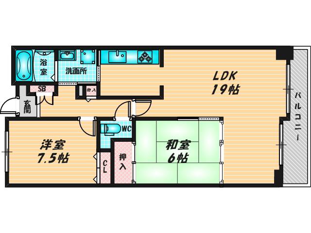 ライオンズマンション若江東1番館(2LDK/9階)の間取り写真