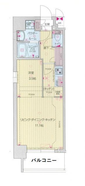 プレサンス堺筋本町エグゼブラン(1LDK/4階)の間取り写真