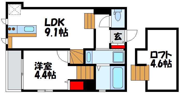 アルヴィータ福津中央(1LDK/1階)の間取り写真