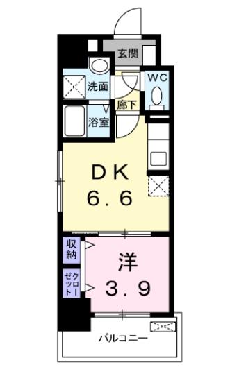 エンブレイス博多駅南(1DK/9階)の間取り写真