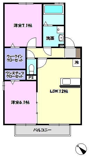 アモールIIIA棟(2LDK/2階)の間取り写真