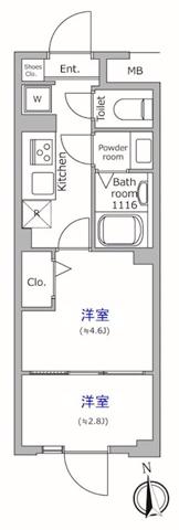 グローリオシェルト池袋本町(2K/4階)の間取り写真